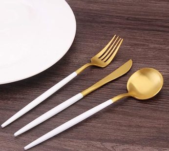 Matte Gold Silverware Set with white handle, Bysta 20-Piece Stainless Steel Flatware Set